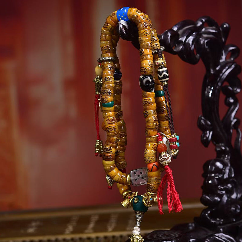 【Tibetan Beads Flame Spring】Carved Agate 108 Bead Pendant