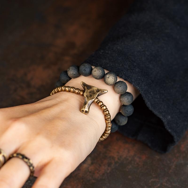 【Molten Gold Rift】Obsidian/Bronze Bracelet 