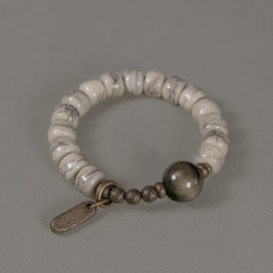 【White Tibetan Light】Bovine Bone / Obsidian Bracelet