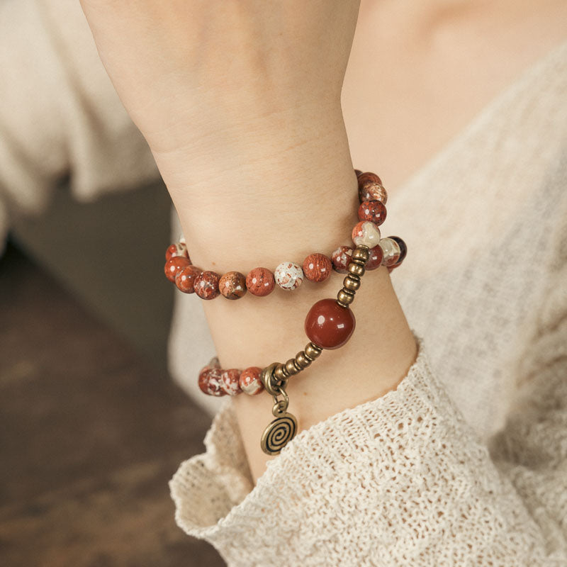 【Zhumai Shuangrong】Flower Red Stone/Agate Bracelet