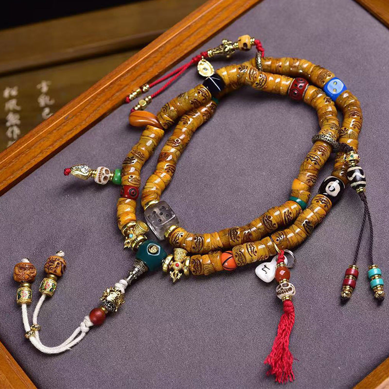 【Tibetan Beads Flame Spring】Carved Agate 108 Bead Pendant