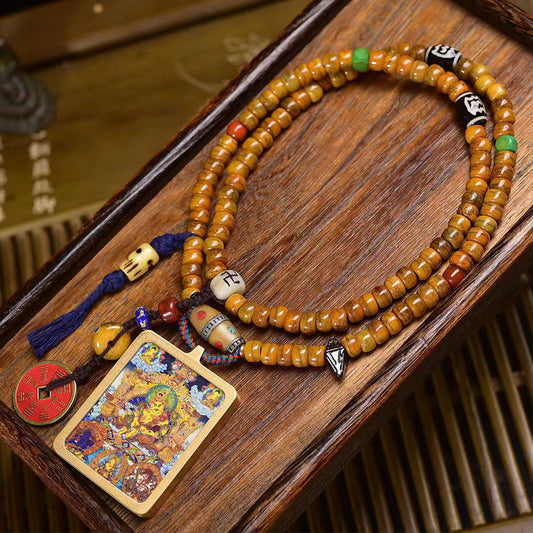 【Five Wealth Gods】Beaded Necklace with 108 yak bone beads