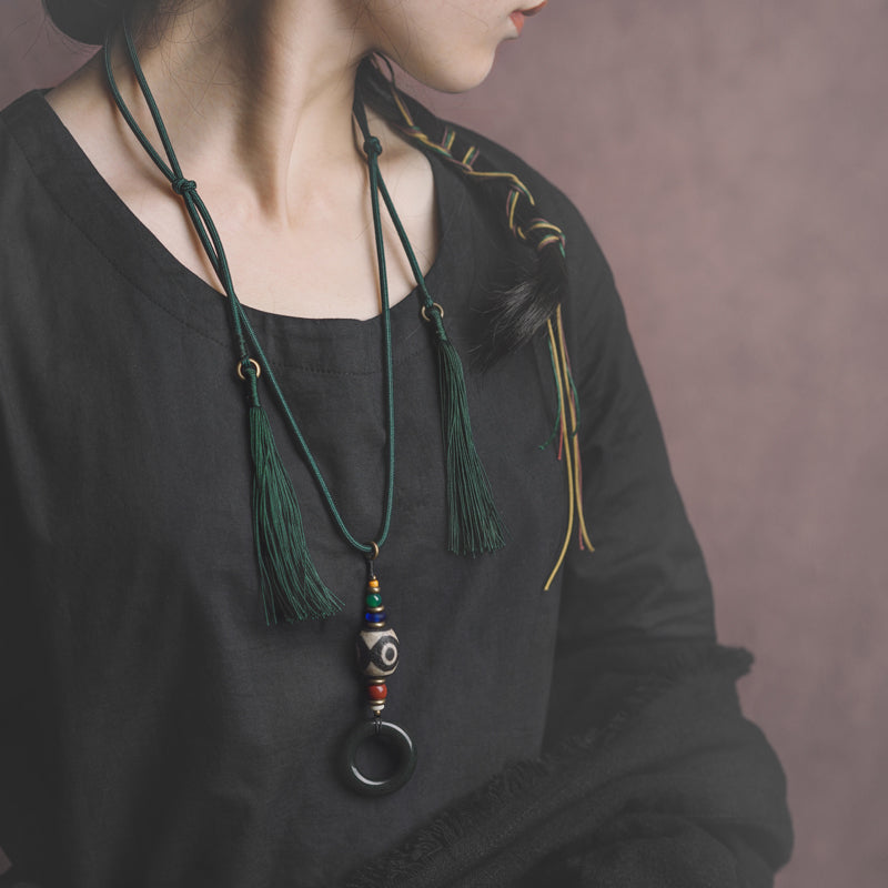 【Qiangtang Backbone】Tibetan Gobi Jade/Natural Dzi Bead Necklace