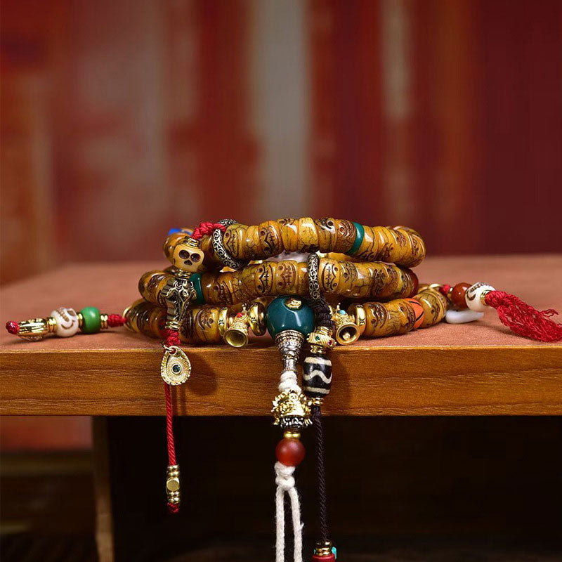 【Tibetan Beads Flame Spring】Carved Agate 108 Bead Pendant