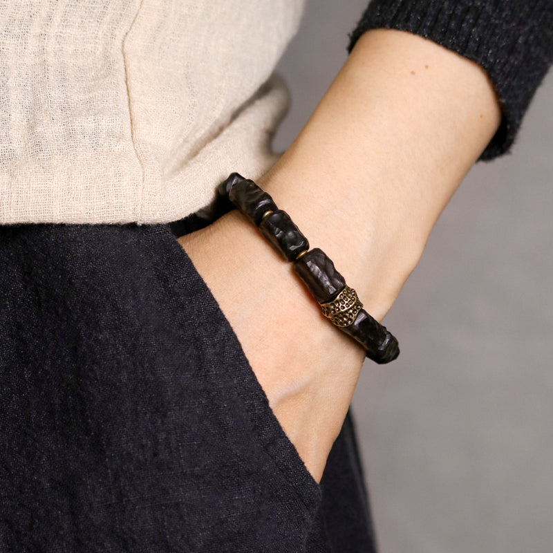 【Wood and Bronze Coordination】Black Ebony / Bronze Bracelet