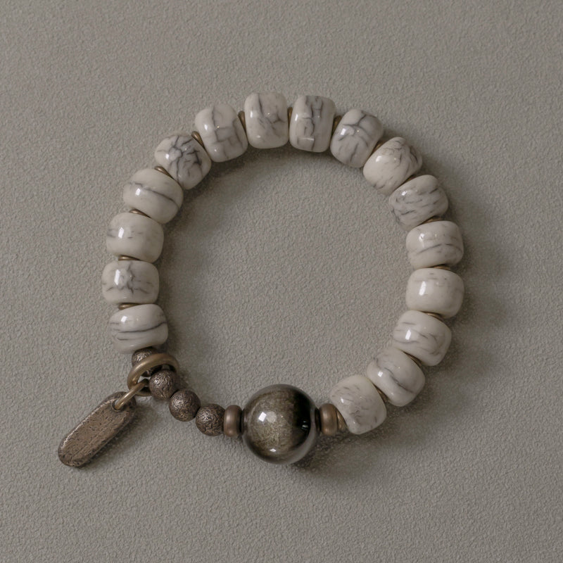 【White Tibetan Light】Bovine Bone / Obsidian Bracelet